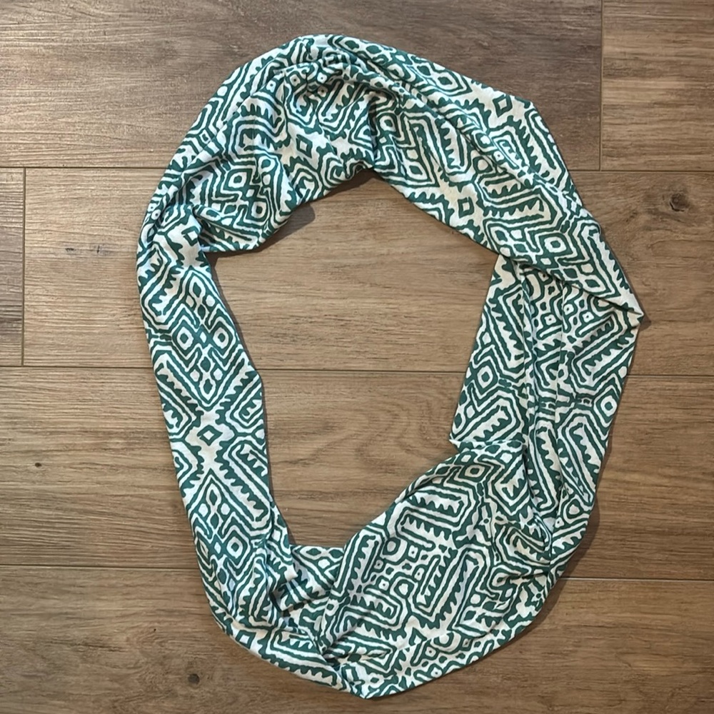 Infinity Scarf- white and teal patterns